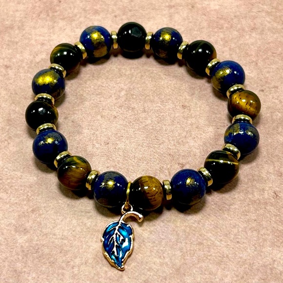 Handmade Fall Leaf Charm Bracelet Featuring Natural Tiger Eye & Jade Gemstones! - Picture 5 of 5